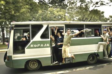 Riding a Kopaja bus in jakarta